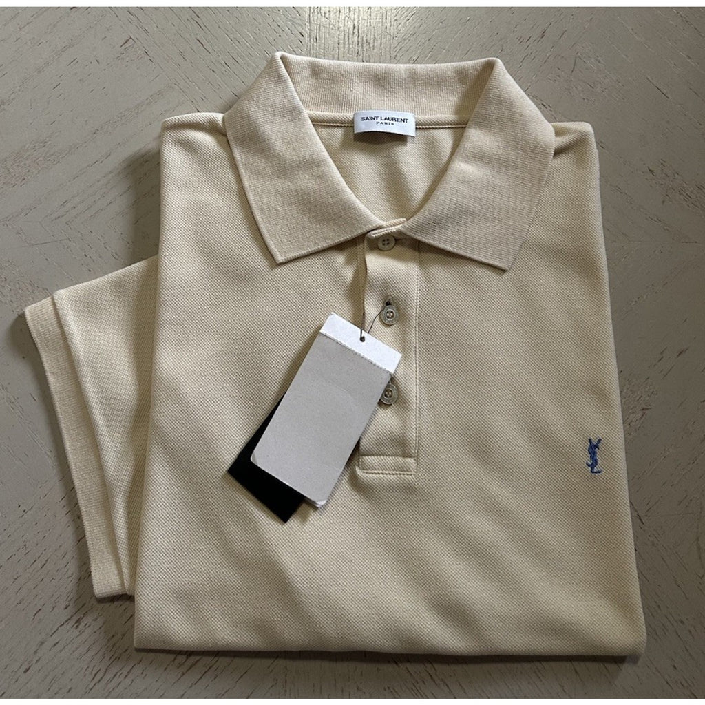 NWT Saint Laurent Men Short Sleeve YSL Print Polo Shirt light Yellow Size XL