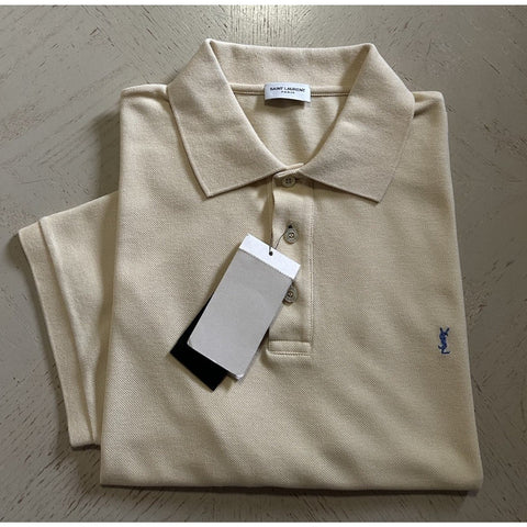 NWT Saint Laurent Men Short Sleeve YSL Print Polo Shirt light Yellow Size XL