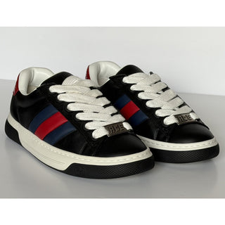 Gucci Ace Web Stripe Leather Sneakers Black Men’s 7.5 US (7 Gucci) 791394 NWT