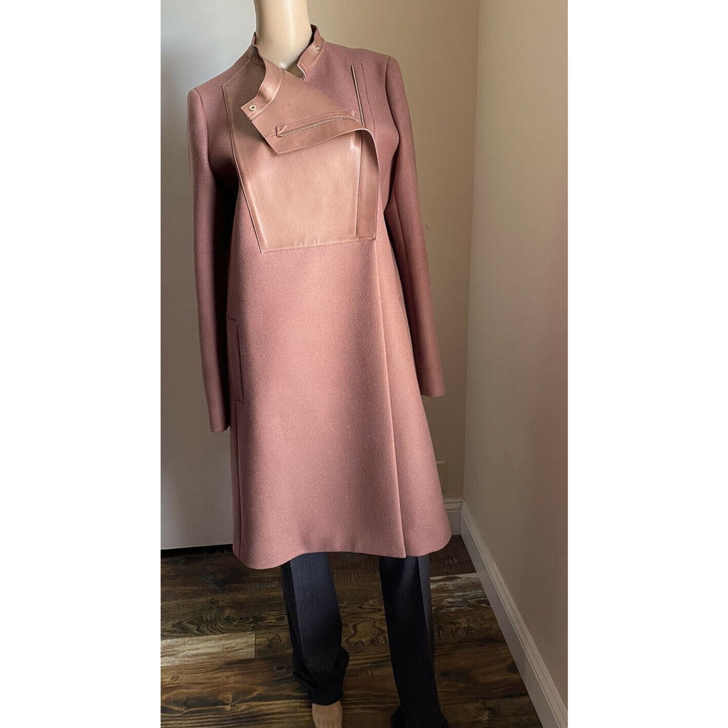 $5850 Gucci Women Wool/Leather Overcoat Coat Pink Size 12 US/46 It Italy
