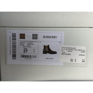 Burberry Check Panel Leather Chelsea Black Boots 7 US (37 Euro) 8042363 NIB $970