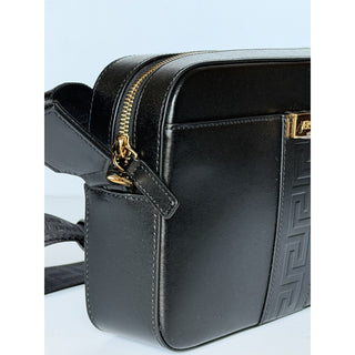 Versace Embossed Greek Key Black Crossbody Leather Camera Bag 1020736 NWT $1400