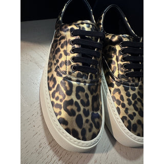 NIB Saint Laurent Men Leather Leopard Pr. Sneakers Black/Gold 8 US/41 E 689072