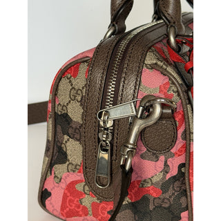 Gucci GG Small Boston Duffle Bag Pink/Red/Brown Camo Shoulder Bag 854860 NWT
