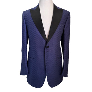 New $9995 Kiton Cashmere/Silk Diner Jacket Blazer Blue/Black 40R US/50R Eu