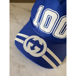 NWT Gucci Mens GG Logo Baseball Cap hat Royal Blue Size M