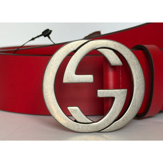 Gucci Interlocking G Buckle Leather Belt Red 95/38 Italy 546389 NWT