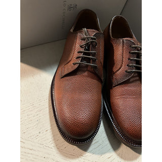 NIB $1250 Brunello Cucinelli Men Grained Leather Shoes LT Burgundy 9 US/42 Eu
