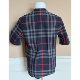 Burberry Elio Check Short Sleeve Shirt Navy/Grey IP Check Men L 8121727 NWT $640