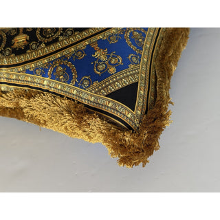 Versace Medusa Baroque 100% Silk Throw Pillow Blue/Gold Fringed IT ZCU505001 NWT