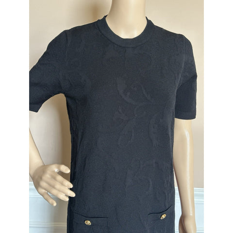 Versace Barocco All Over Print Knit Stretch Black Dress 42 Euro 1008137 NWT