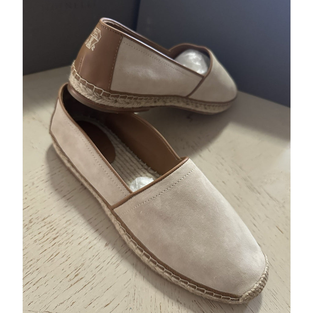 NIB $1050 Brunello Cucinelli Men Suede Espadrille Loafers Shoes Ivory 44 US/11 E