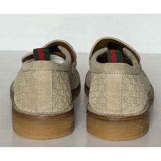 Gucci Mens GG Monogram Suede Loafers Shoes Oatmeal 10 US (9.5 Gucci) 831289 NIB