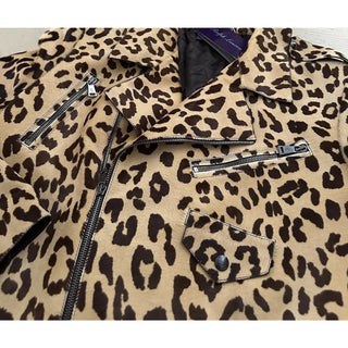 Ralph Lauren Purple Label Women Leopard Print Fur Biker Jacket 8/44 New $6790