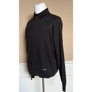 Versace Silk/Cotton Black Knit Polo Sweater 52 Euro 1017342 Italy NWT $1150