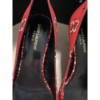 NIB $895 Saint Laurent Women Bandana Dress Shoes Red 7 US ( 37 Eu )