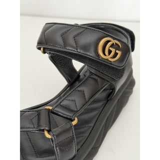 Gucci GG Quilted Open Toe Women’s Black Leather Sandals 10 US (40 Eu) 776936 NIB