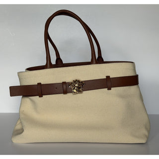 Versace Medusa Top Handle Large Tote Canvas/Leather Beige Bag 1022470 IT NWT
