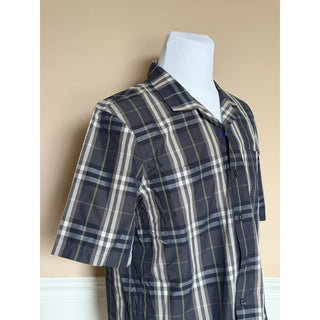 Burberry Elio Check Short Sleeve Shirt Indigo IP Check Men L 8121624 NWT $680