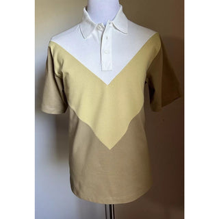 Bottega Veneta Men Cotton Piquet Polo Shirt White/Yellow/Brown Size M New $700