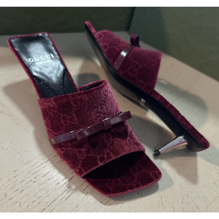 Gucci Women’s Velvet GG Print Sandal Shoes Burgundy 6 US/36 Eu New $900 764182