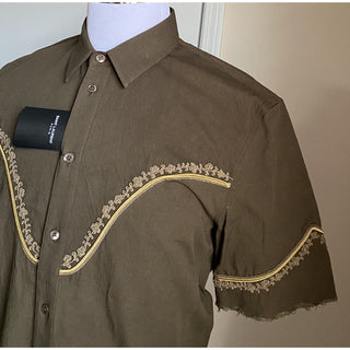 NWT $1490 Saint Laurent Men Western Shirt Green M ( 39/15.5 ) Italy