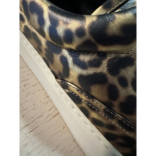 NIB Saint Laurent Men Leather Leopard Pr. Sneakers Black/Gold 8 US/41 E 689072