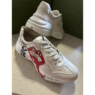 New Gucci Men Leather Rython Dirty mouth Sneakers Ivory 15 US/14 UK 552089
