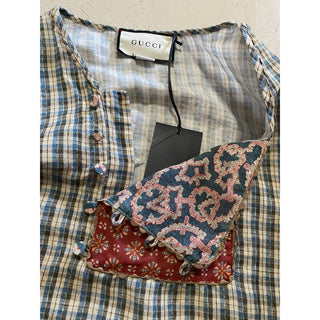New $1200 Gucci Country Check Shirt Blue/Red/Green Size 46 Eu Italy