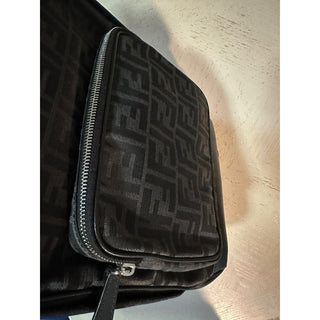 New $2100 Fendi Canvas/Leather FF Logo One-Shoulder Backpack Black/Brown 7VZ065