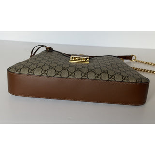 Gucci GG Supreme Padlock Leather/Canvas Brown Medium Shoulder Bag IT 795113 NWT