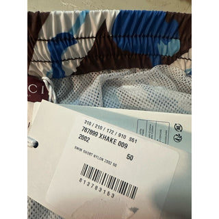 NWT $880 Gucci Drawstring Gucci Print Swim Short Blue/White/Brown 50 Eu/34 US