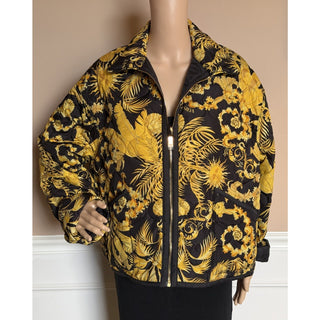 Versace Reversible Barocco Palm Quilted Jacket Black Gold 50 Euro 1022974 NWT