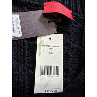 $1795 Isaia Men Silk & Cotton-Blend Cable-Knit Polo Sweater Navy XXL