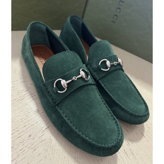 Gucci Men Suede horsebit Driver Loafers Shoes Green 7 US/6.5 UK 765859 New
