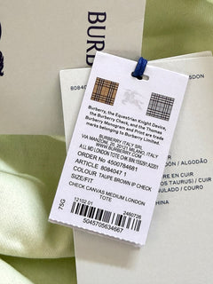 Burberry Check Canvas Medium London Tote Bag Taupe Brown Check 8084047 NWT $1390