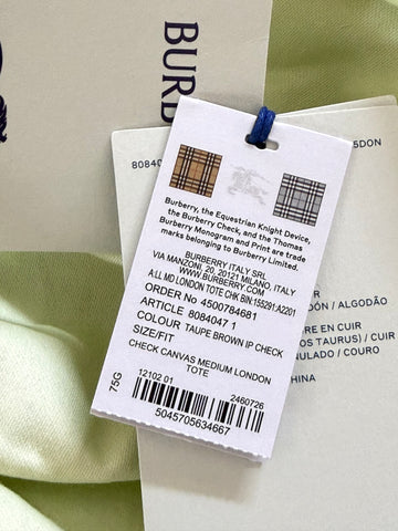 Burberry Check Canvas Medium London Tote Bag Taupe Brown Check 8084047 NWT $1390