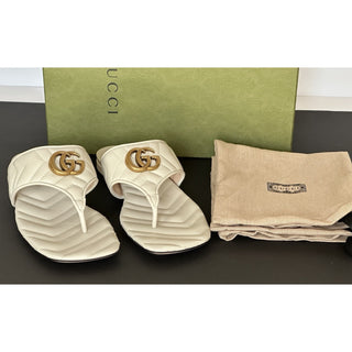 Copied - Gucci GG Marmont Padded White Leather Thong Sandals 6.5 US (36.5 Eu) 776948 NIB