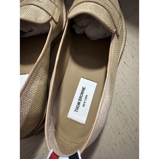 NIB $850 Thom Browne Men Textured Penny Loafers Shoes Natural 9 US/42 EU Italy