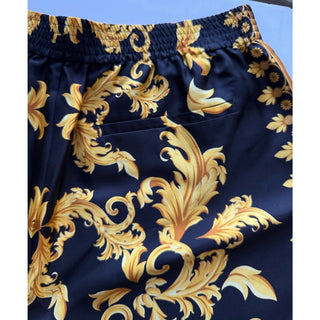 Versace Leaf Print Men's Black&Gold Silk Shorts 52 Euro (32”) 1010119 NWT $1200