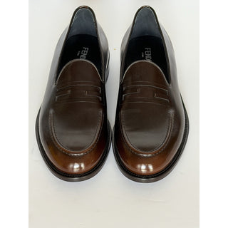 Fendi FF Penny Loafers Brown Calf Leather Men 10 US (9 Fendi) 7D1645 NIB $1250