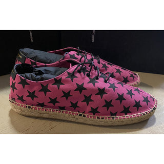 NIB Saint Laurent Women Star Print Espadrille Shoes Red/Black 9.5 US/39.5 Eu