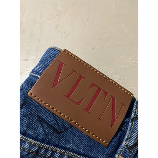 NWT $995 Valentino Men Straight-Flat Logo Cuffed Jeans Pant Blue 34 US ( 50 Eu )