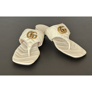 Copied - Gucci GG Marmont Padded White Leather Thong Sandals 6.5 US (36.5 Eu) 776948 NIB