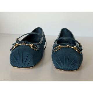 Gucci Horsebit Ballet Flat Suade Blue Sandals 9.5 US (39.5 Eu) IT 814413 NIB