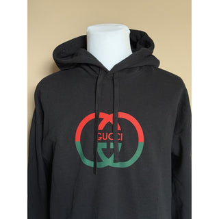 Gucci Interlocking G Logo Hoodie Black Cotton Sweatshirt Men’s Large 721427 NWT