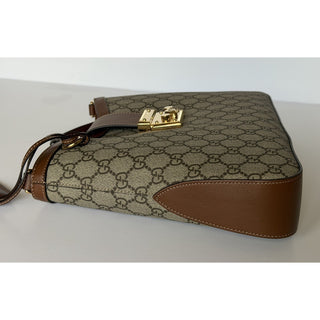 Gucci GG Supreme Padlock Leather/Canvas Brown Medium Shoulder Bag IT 795113 NWT