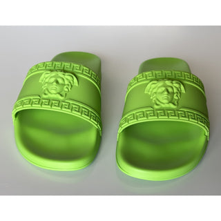 NIB Versace Medusa Head Slides Sandals Neon Green 9 US (42 Euro) DSU5883 Italy