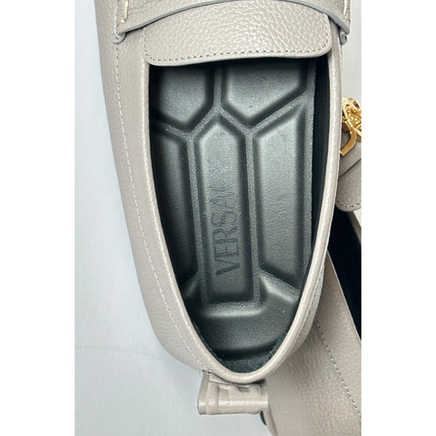 Versace Gold Medusa Men's Gray Leather Driver Shoes 8 US (41 Euro) 1017072 NIB