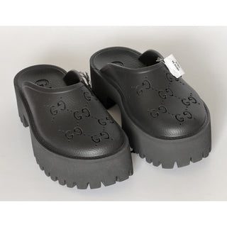 Gucci GG Monogram Rubber Platform Mule Slides Black 9 US (39 Euro) 663577 NWT